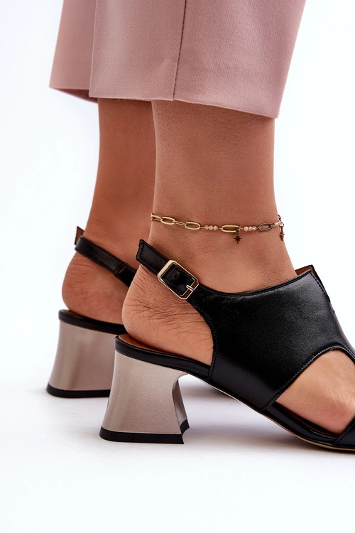 Sandały Damskie Skórzane Na Obcasie Maciejka 06566-01 Czarne