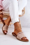 Zamszowe Klapki Lewski Shoes 3047 Beżowe