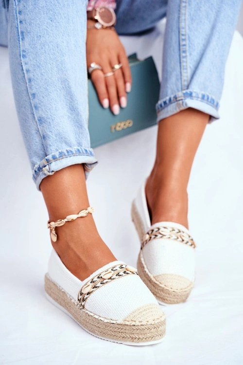 Espadryle Damskie Na Platformie Lniane Białe Mindi