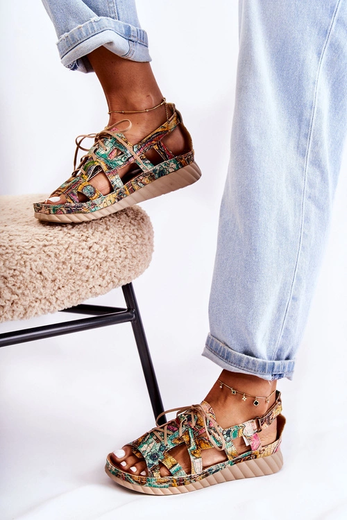 Damskie Skórzane Sandały Na Rzep 05375-09 Zielone