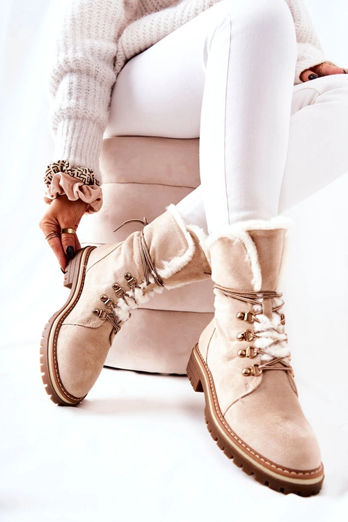 Botki Trapery Ocieplane Beżowe Nelby