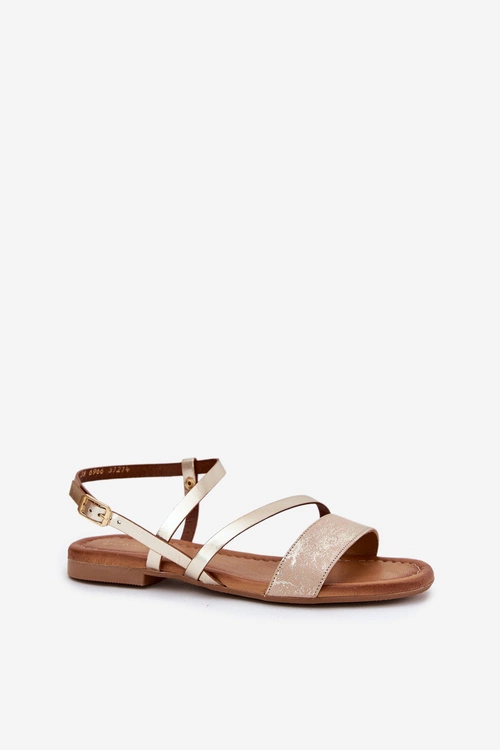 Skórzane Sandały Damskie Na Płaskim Obcasie Maciejka 06966-25 Złote