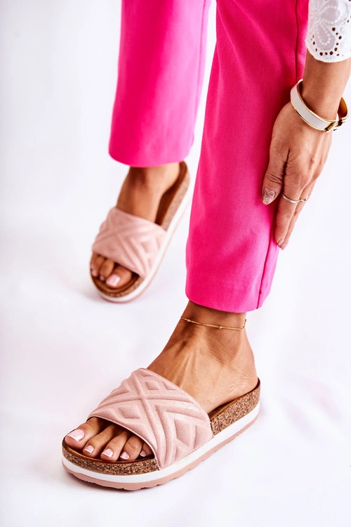 Damskie Zamszowe Klapki Na Masywnej Platformie Różowe Heritta