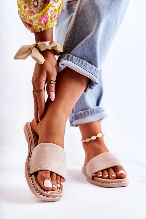 Zamszowe Damskie Klapki Beżowe Sunset