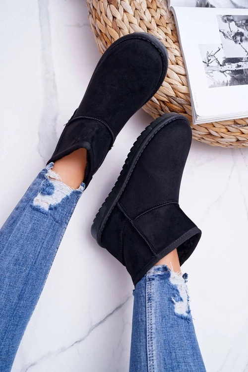 Damskie Botki Śniegowce Ocieplane Czarne Borneo