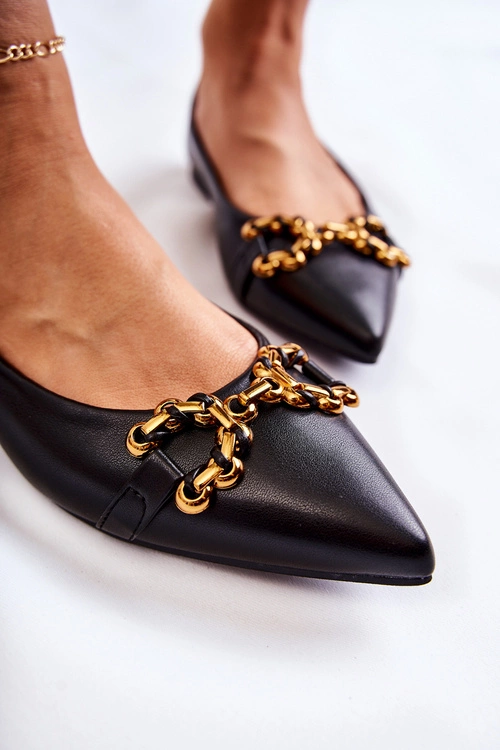 Damskie Skórzane Baleriny W Szpic Z Ozdobą Czarne Carlos