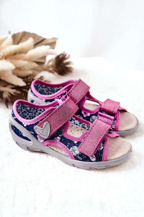 Sandałki Befado Na Rzep 065X151 Granatowo-Różowe