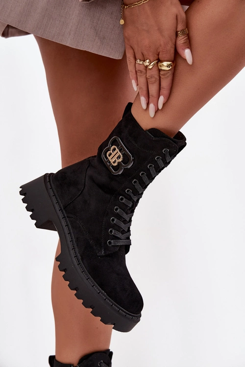 Botki Wokrery Damskie Z Ozdobnym Elementem Ocieplane Czarne Kalindra