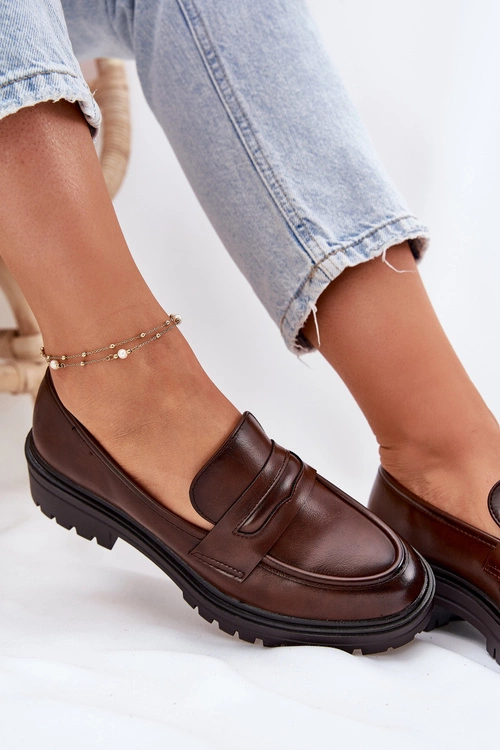 Klasyczne Mokasyny Damskie Z Eko Skóry Brązowe Enticca