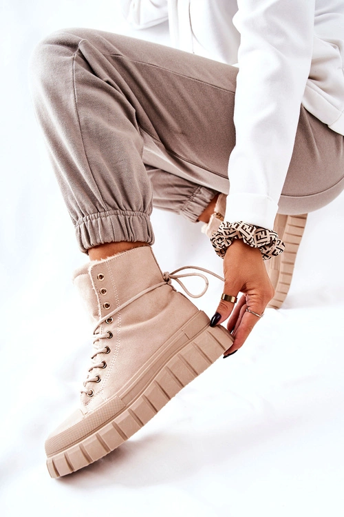 Ocieplane Trampki Na Platformie Beżowe Marlow