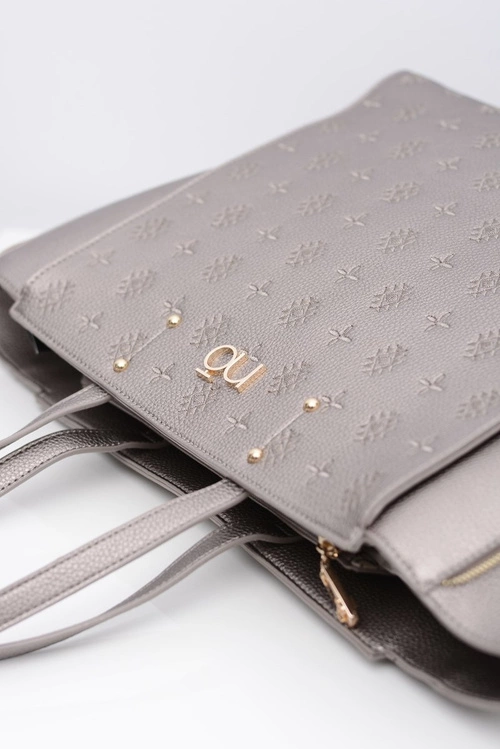 Damska Duża Szaro Złota Torba Nobo