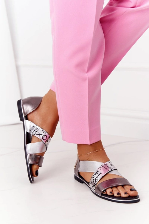 Skórzane Sandały Ze Ściągaczem Srebrne Apulia