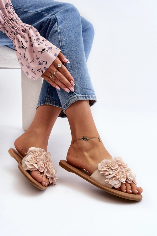 Damskie Klapki Z Kwiatkami Beżowe Eelfan