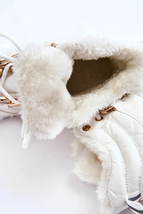 Damskie Ocieplane Buty Sportowe Trapery Sznurowane Białe Bastini