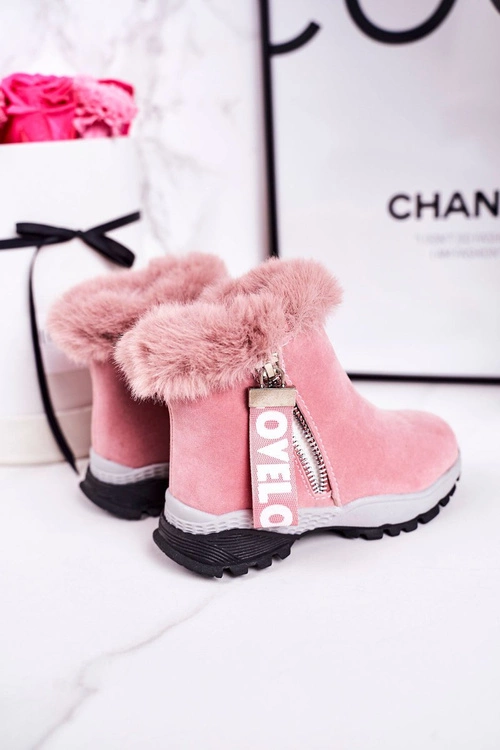 Dziecięce Ocieplane Botki Śniegowce Z Futerkiem Różowe Love-Love