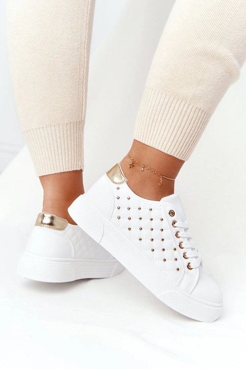 Damskie Tenisówki Z Pikowaniem Biało-Złote Fondness