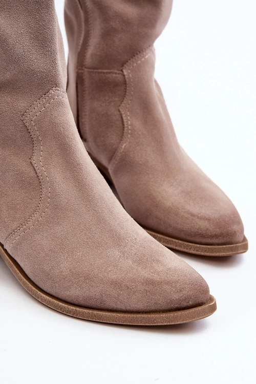 Zazoo 3427 Damskie Zamszowe Kozaki Kowbojki Cappuccino