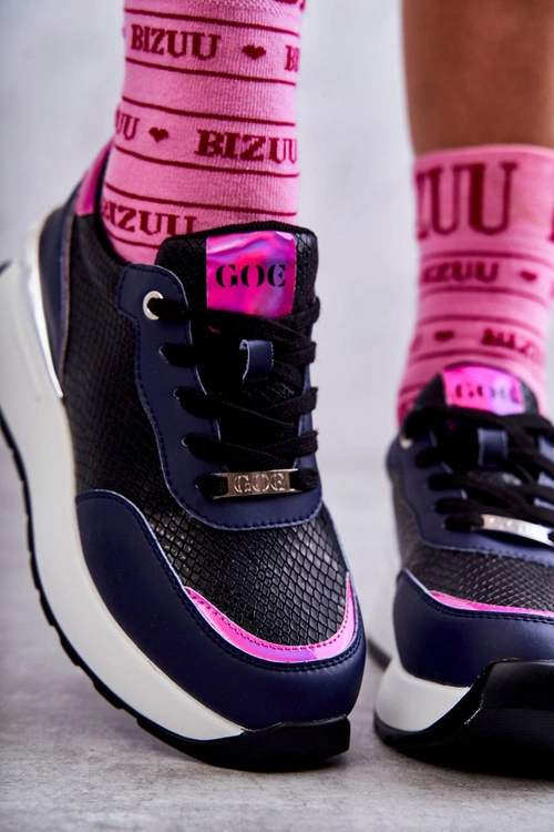Damskie Buty Sportowe Na Koturnie GOE KK2N4081 Czarno-Granatowe