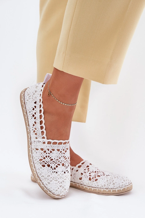 Koronkowe Espadryle Damskie Białe Adelira