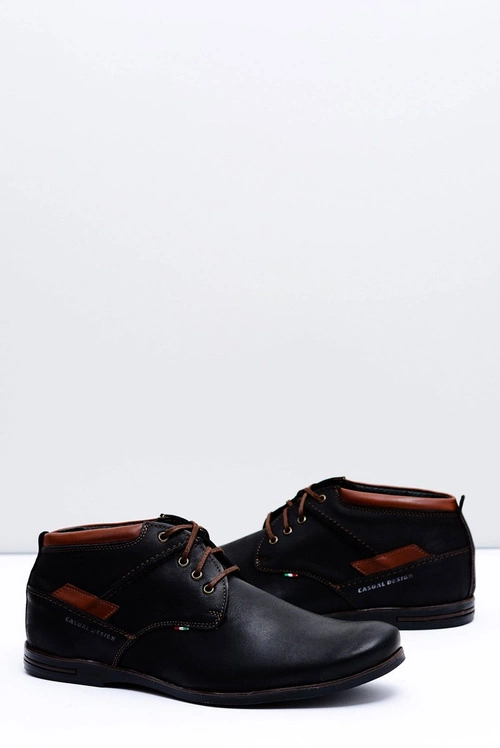 Czarne Męskie Skórzane Sznurowane Półbuty Gertrudo