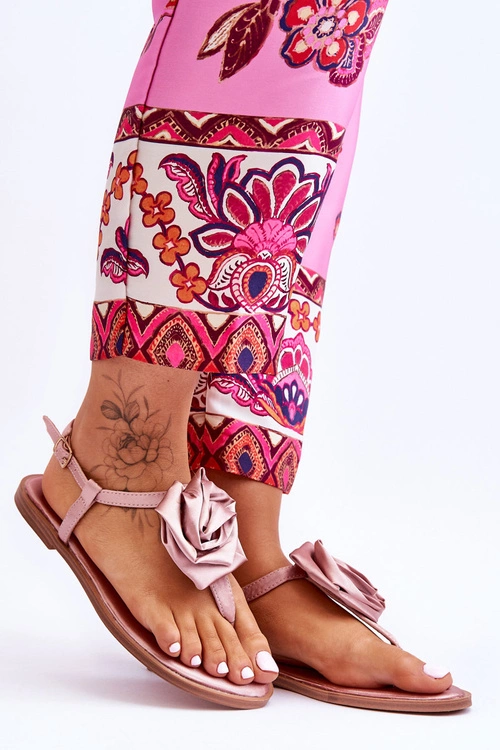 Damskie Sandały Japonki Z Materiałową Różą Nude Carisma