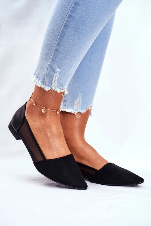 Baleriny Damskie Z Siateczką Zamsz Czarne Fibe