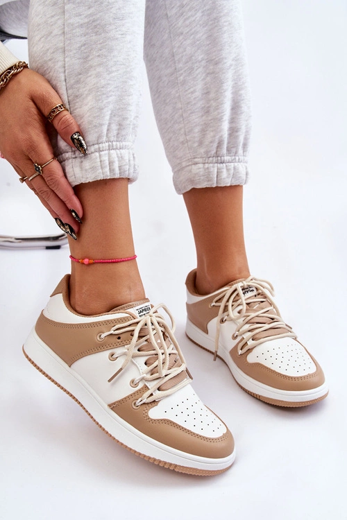 Damskie Klasyczne Buty Sportowe Podwójnie Sznurowane Biało-Beżowe Jella