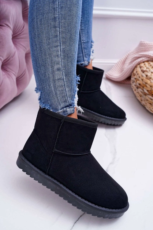 Damskie Botki Śniegowce Ocieplane Czarne Puffen