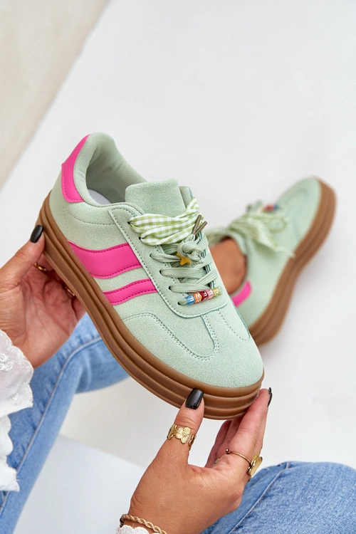 Sneakersy Damskie Z Przypinkami Miętowe Jariana