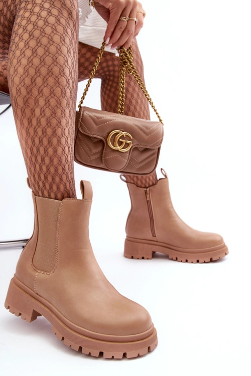 Skórzane Botki Sztyblety Na Suwak Ciemnobeżowe Pitrese