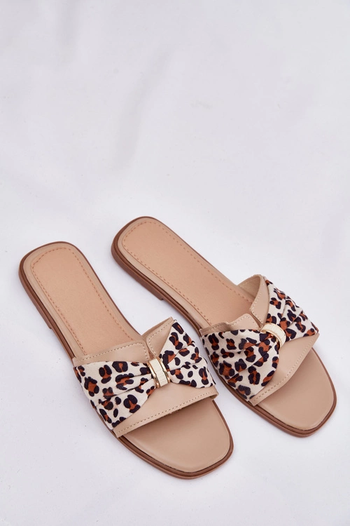 Klapki Damskie Na Płaskim Obcasie Z Kokardą Beżowe Avenza