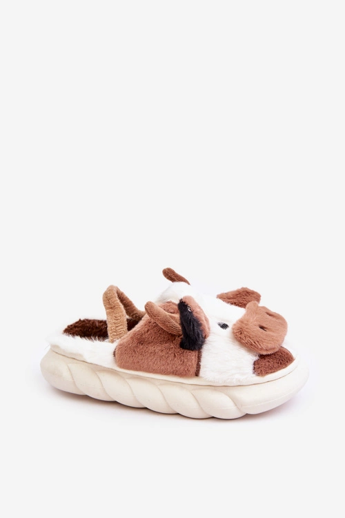Dziecięce Futrzane Kapcie Z Motywem Krowy Brązowe Tamorrin