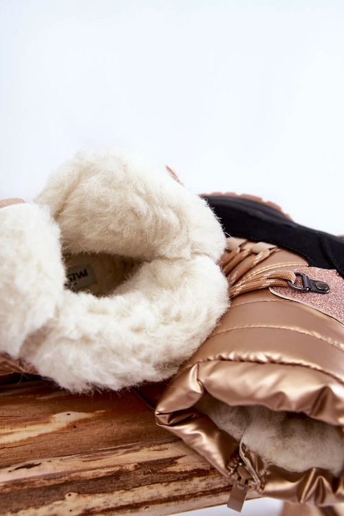 Dziecięce Botki Śniegowce Ocieplane Na Suwak Złote Leena