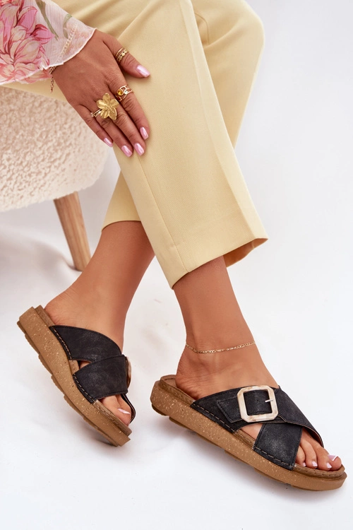 Klapki Damskie Z Klamrą Inblu ED000025 Czarne