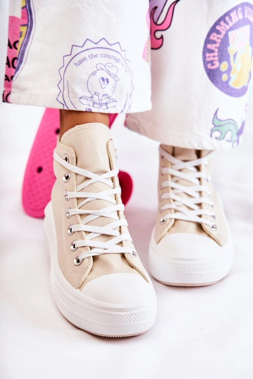 Damskie Wysokie Trampki Wiązane Beżowe Carlyn