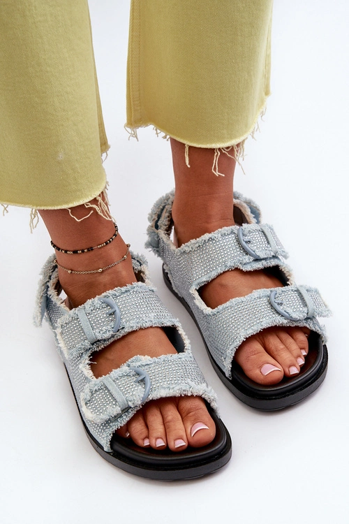 Jeansowe Zdobione Sandały Damskie Niebieskie Irmale