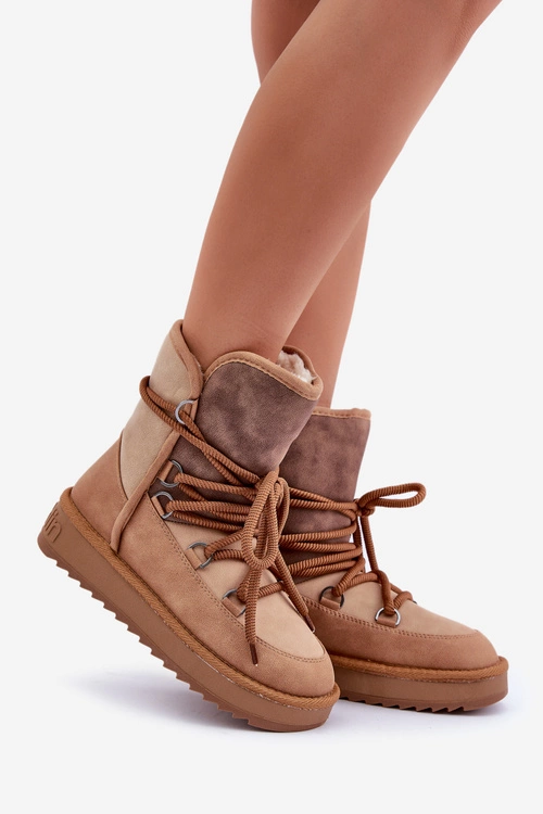 Śniegowce Damskie Na Platformie Z Wiązaniem D.Franklin DFSH370013 Camel