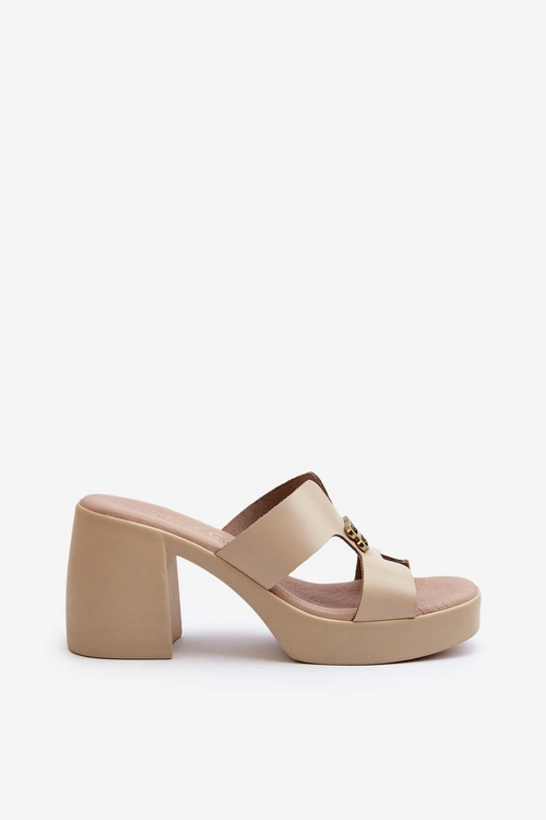 Zazoo 40419 Skórzane Klapki Damskie Z Wycięciami I Ozdobą Beżowe