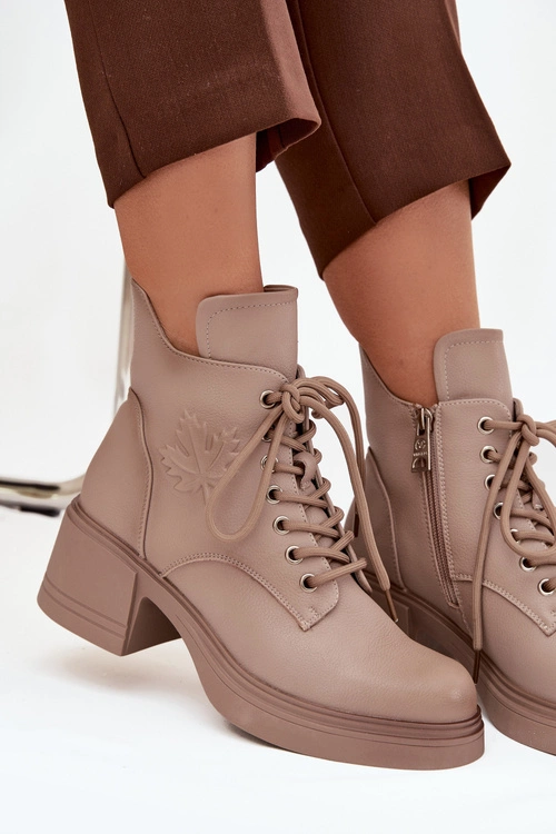 Botki Damskie Skórzane Na Klocku Ocieplane Vinceza 39950 Beżowe