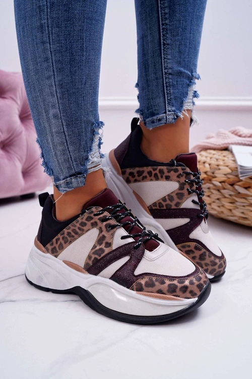 Damskie Sportowe Obuwie Bordowe Skóra Węża Larey