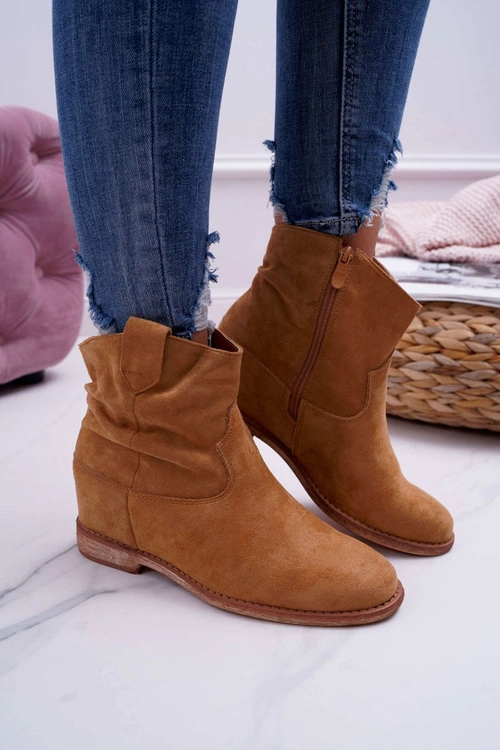 Damskie Botki Saszki Na Koturnie Camel Ellen