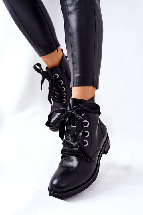 Botki Z Ozdobnym Wiązaniem Czarne Tayah
