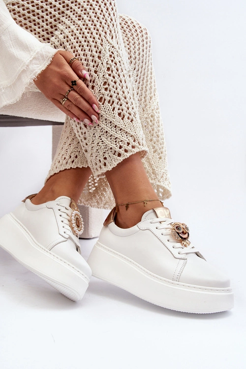 Damskie Skórzane Sneakersy CheBello 4411 Białe