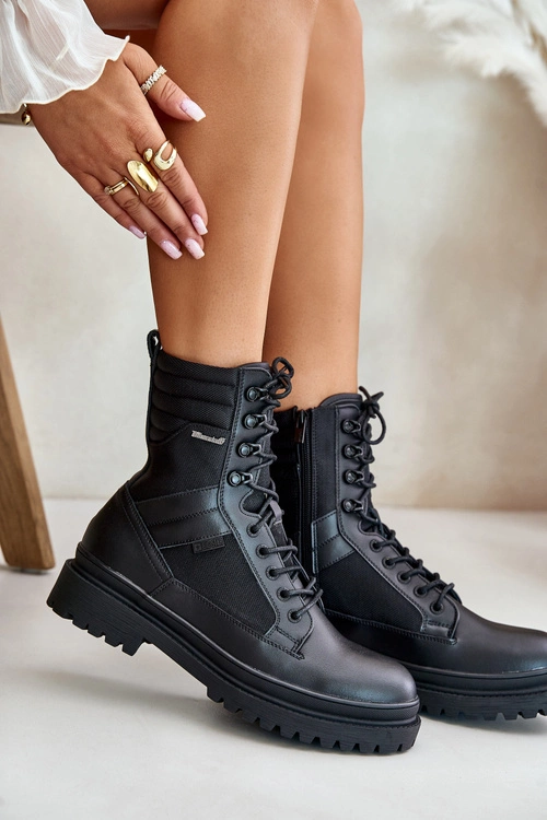 Skórzane Trapery Botki Męskie Ocieplane Big Star OO174164 Czarne