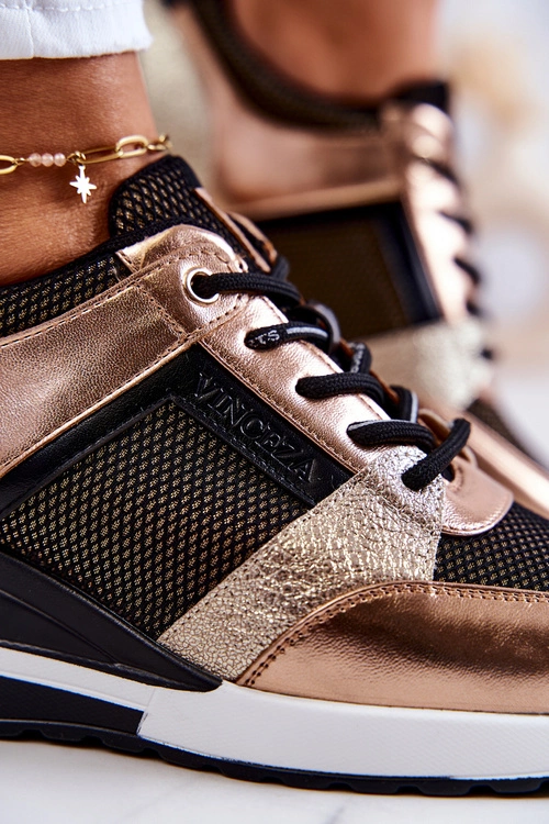 Sportowe Buty Sneakersy Czarno-Złote Sharon