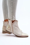 Skórzane Botki Damskie Na Niskim Obcasie Maciejka 06397-22 Jasnobeżowe
