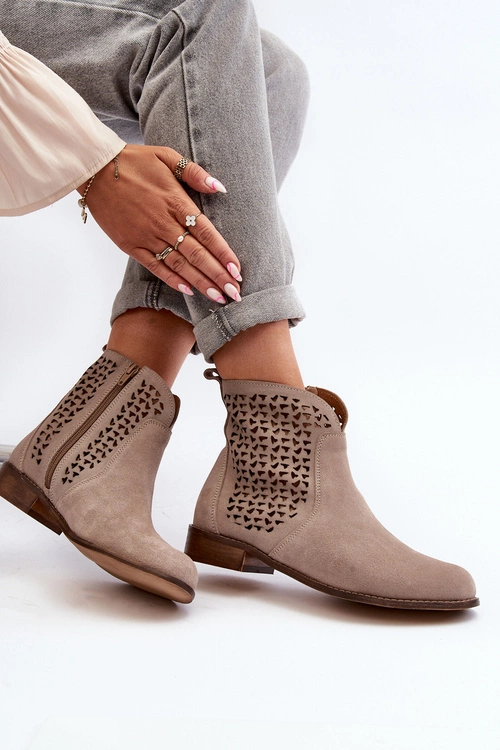 Zazoo 2791 Zamszowe Ażurowe Botki Beżowe