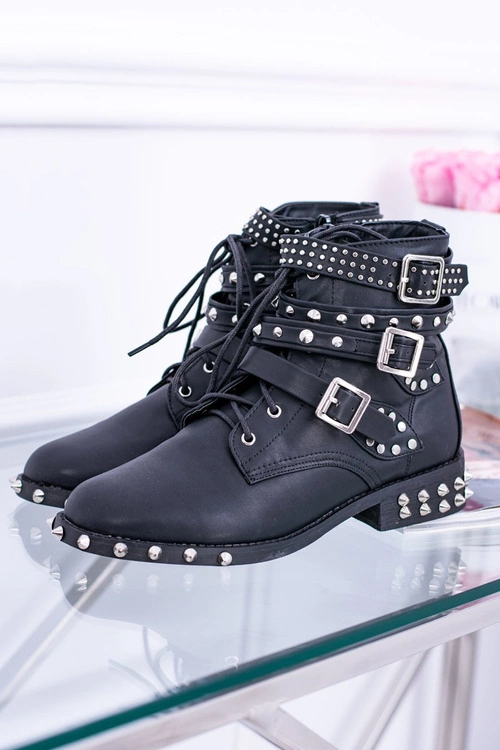 Lu Boo Damskie Botki Verona Z Ćwiekami Kolce Klamry Rock