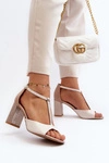 Skórzane Sandały Na Słupku Laura Messi 2759 Beżowe