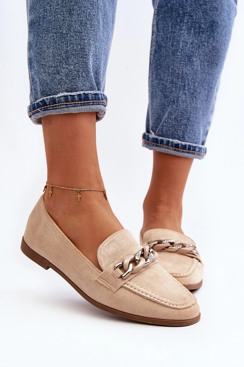 Damskie Mokasyny Z Łańcuchem Beżowe Ambrise